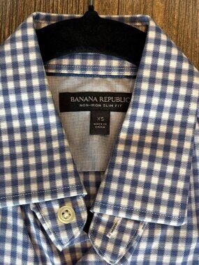 Banana Republic Slim Fit Dress Shirt - Blue & White - XS Checkered